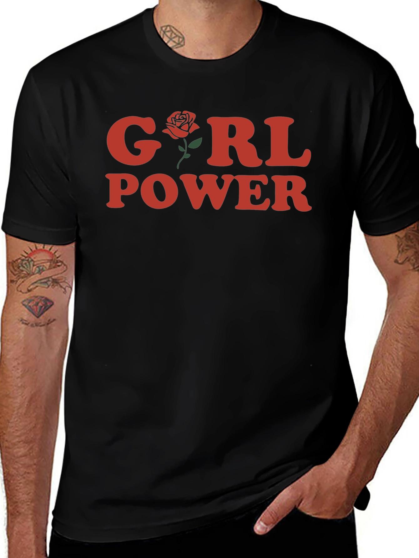Girl Power Rose Graphic T-Shirt - Black