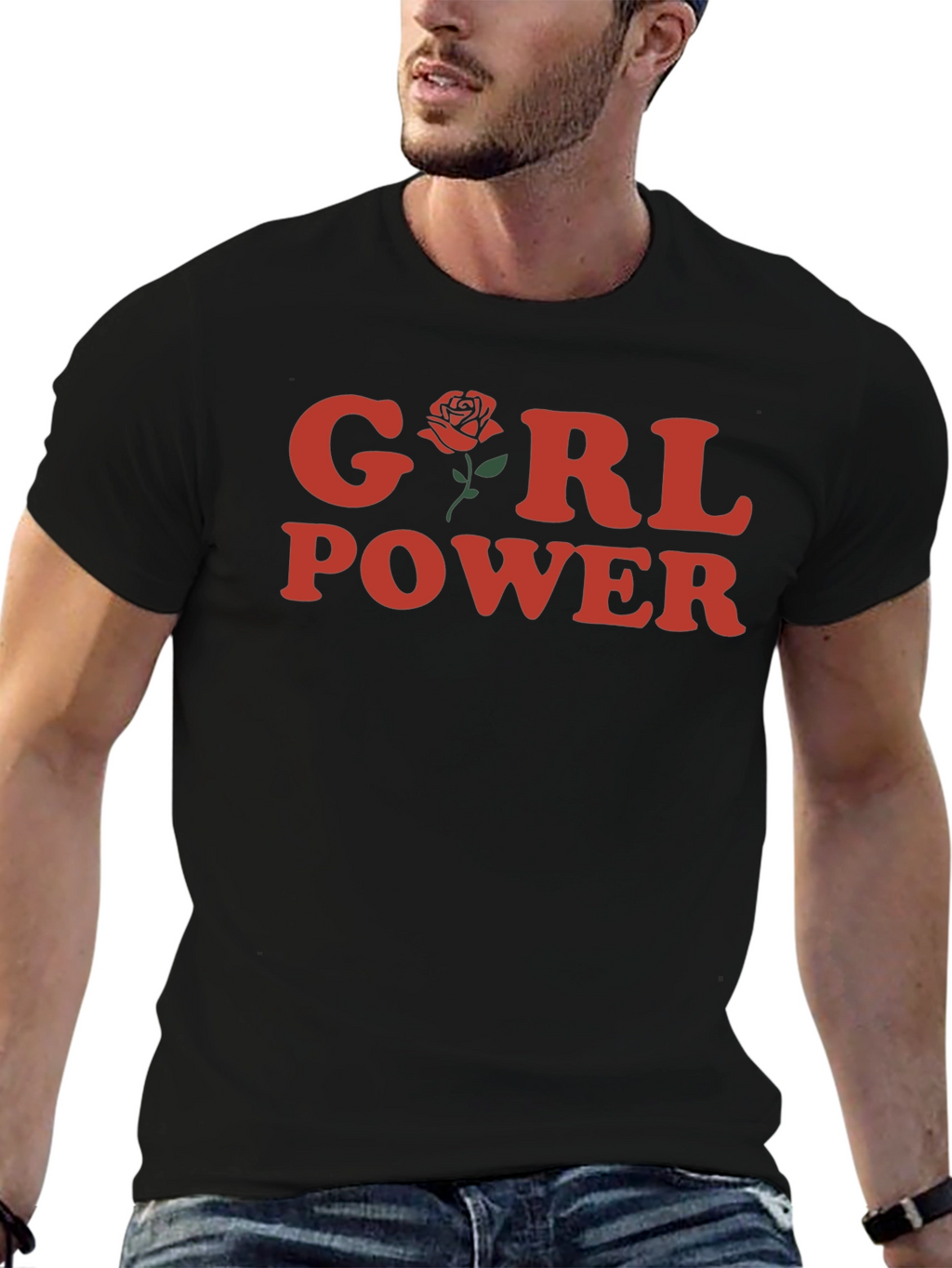 Girl Power Rose Graphic T-Shirt - Black