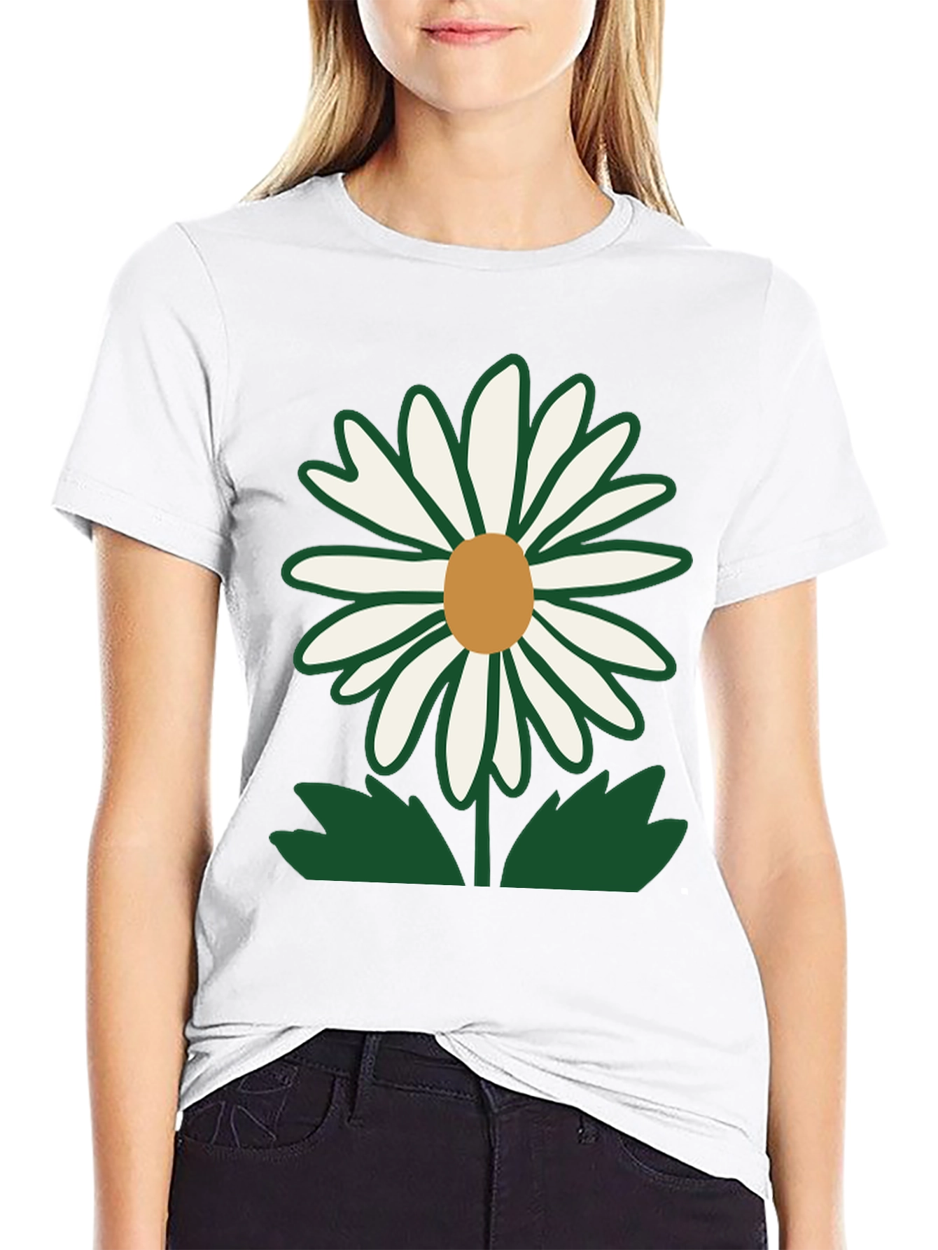 Daisy Flower Graphic T-Shirt - Casual Black Tee