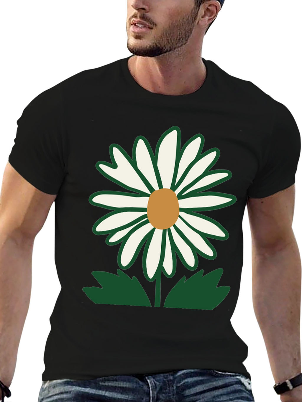 Daisy Flower Graphic T-Shirt - Casual Black Tee