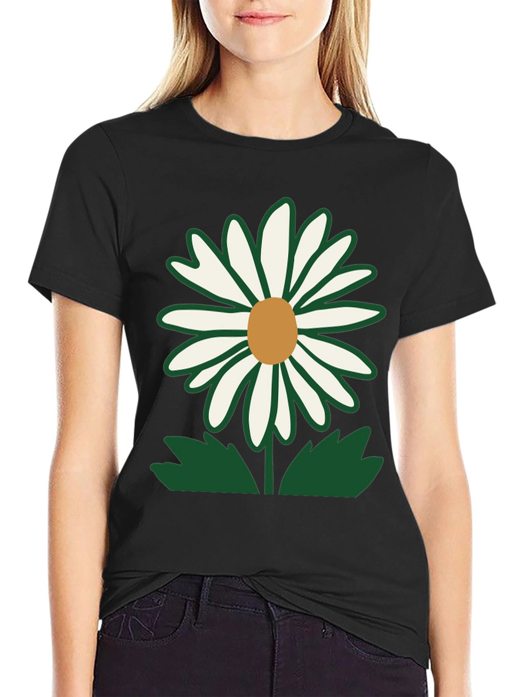 Daisy Flower Graphic T-Shirt - Casual Black Tee