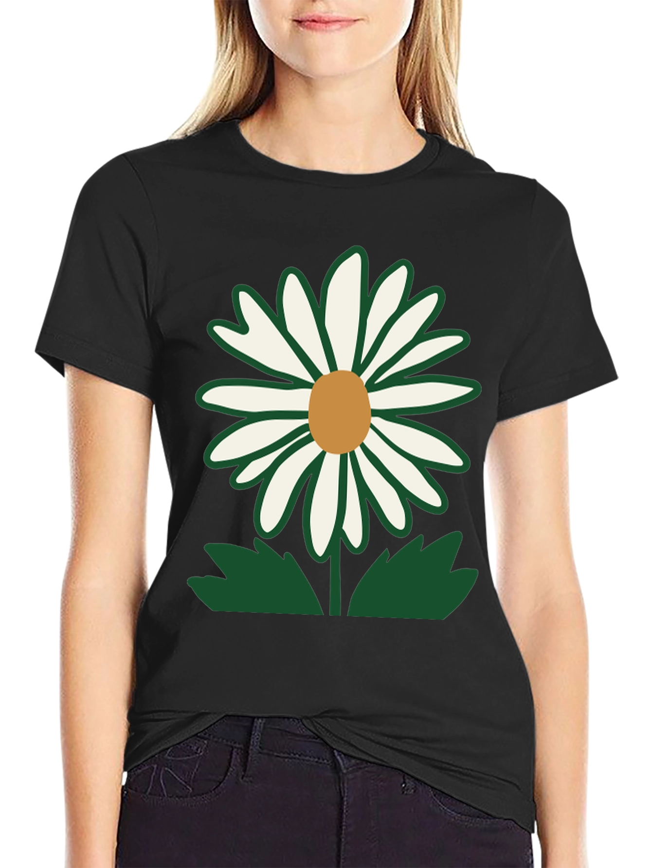 Daisy Flower Graphic T-Shirt - Casual Black Tee
