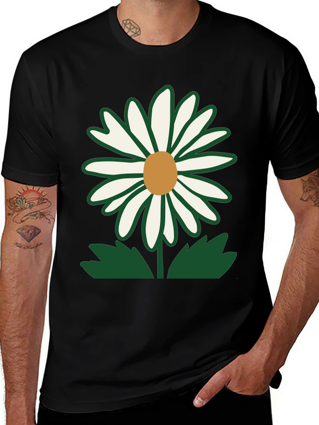 Daisy Flower Graphic T-Shirt - Casual Black Tee