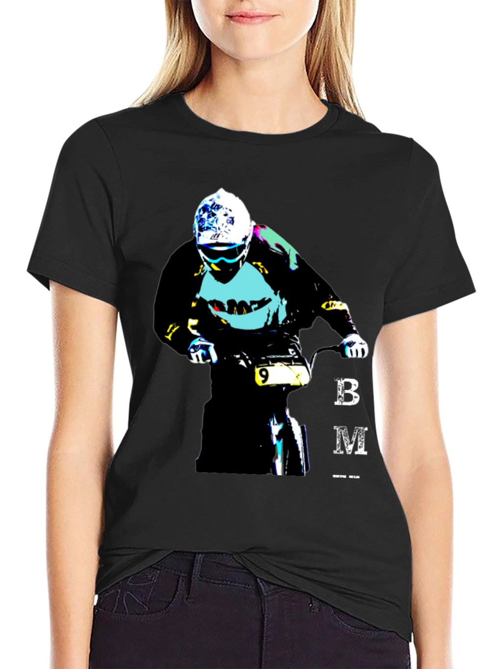 BMX Rider Graphic Tee - Black Cotton Blend T-Shirt