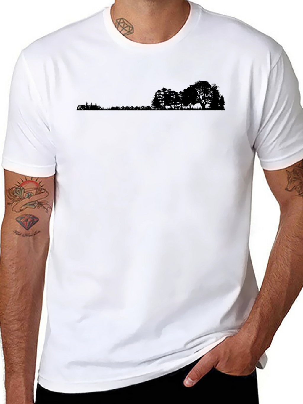Black Tee with Landscape Silhouette Design