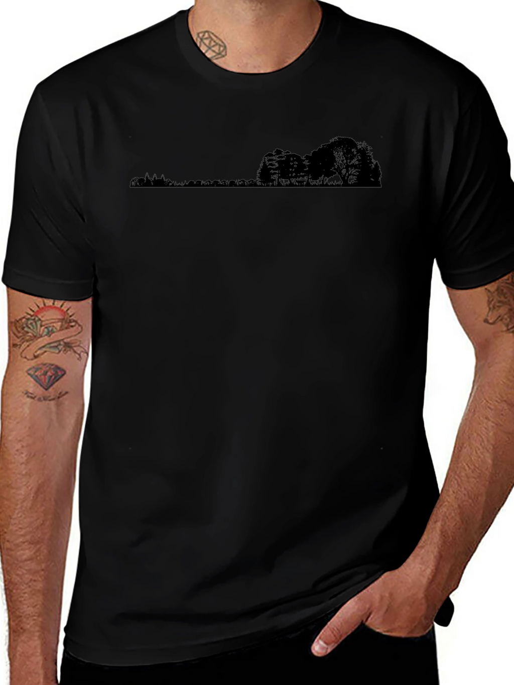 Black Tee with Landscape Silhouette Design