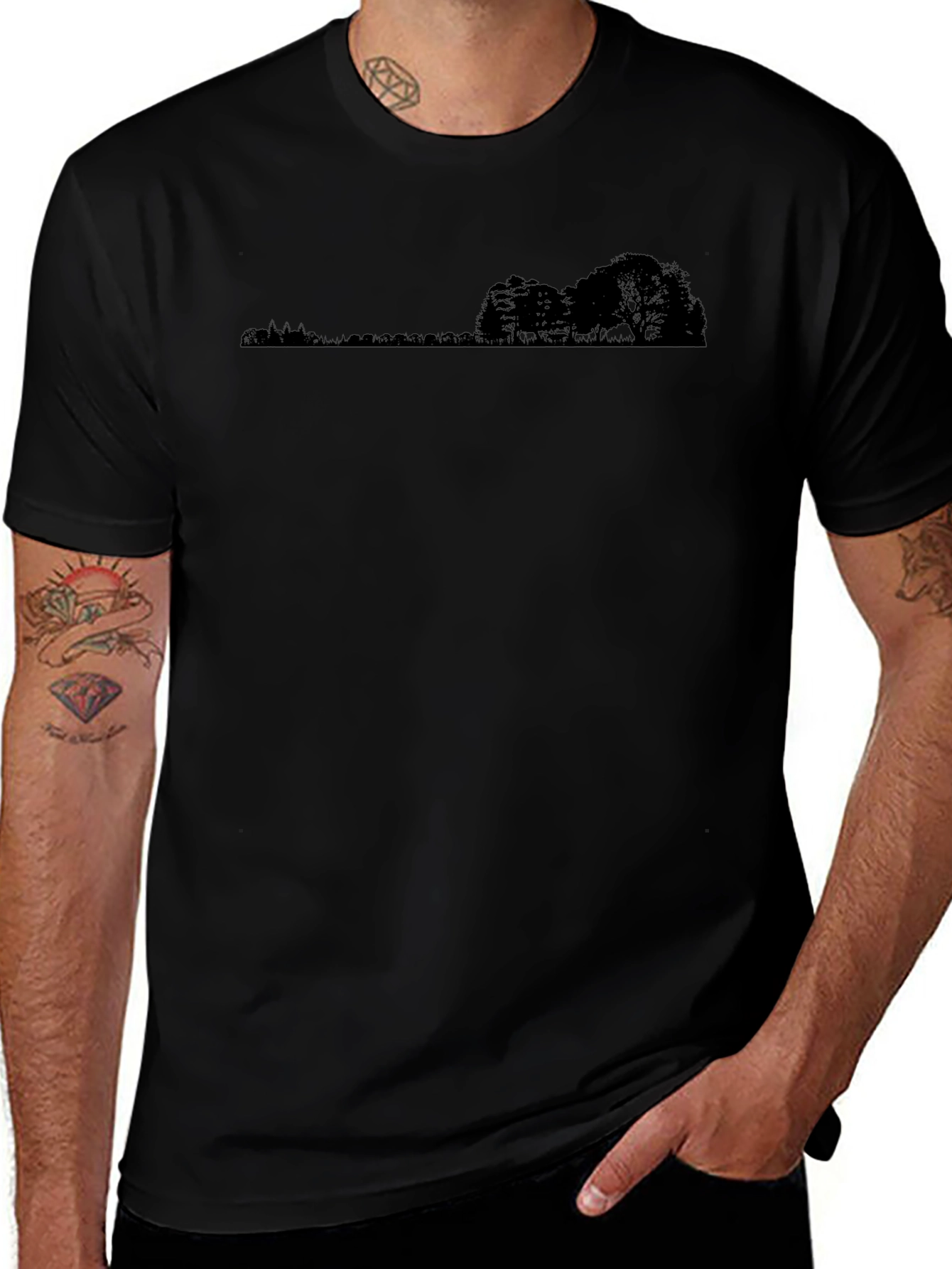 Black Tee with Landscape Silhouette Design