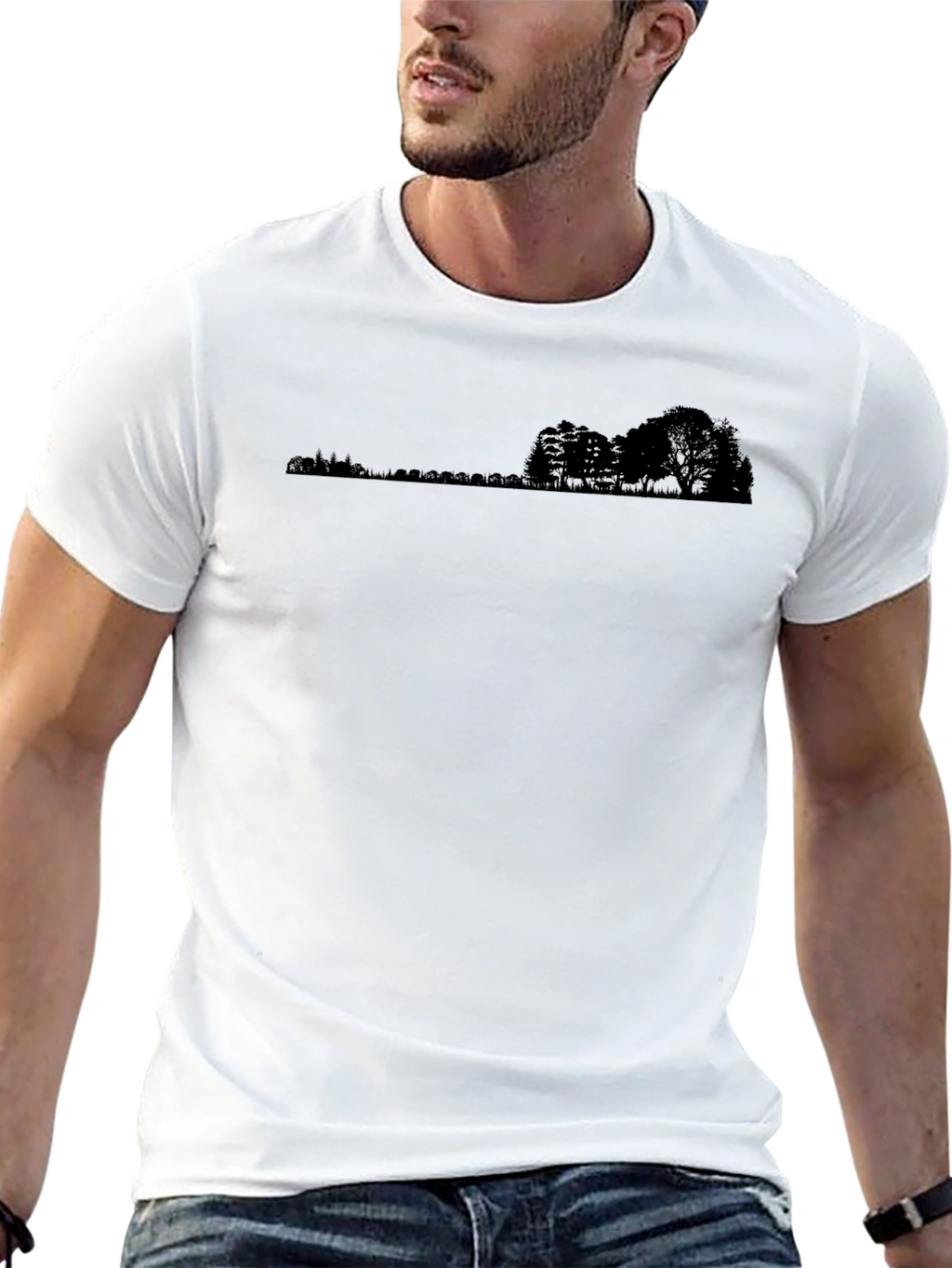 Black Tee with Landscape Silhouette Design