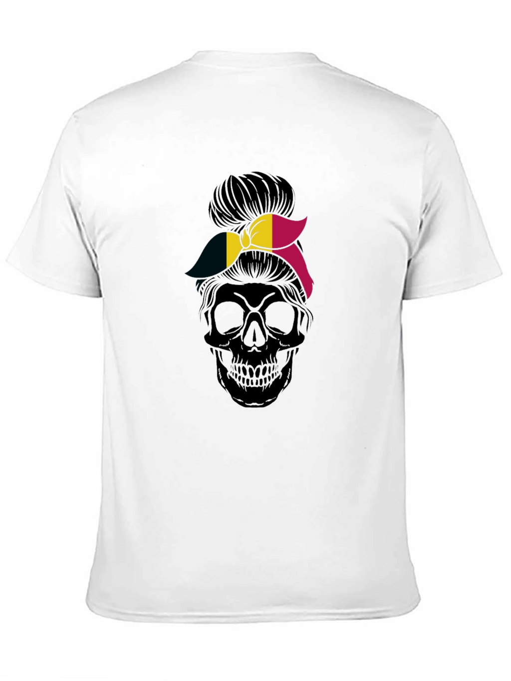 Skull Messy Bun Belgium Flag Graphic Tee