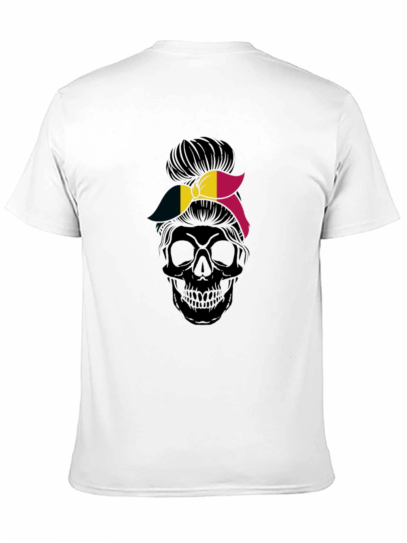 Skull Messy Bun Belgium Flag Graphic Tee