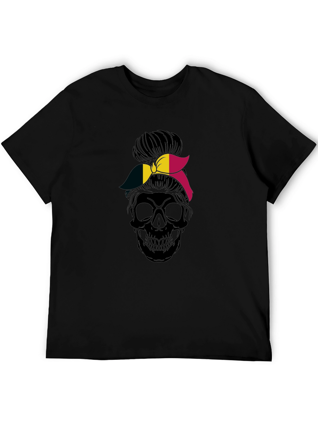 Skull Messy Bun Belgium Flag Graphic Tee