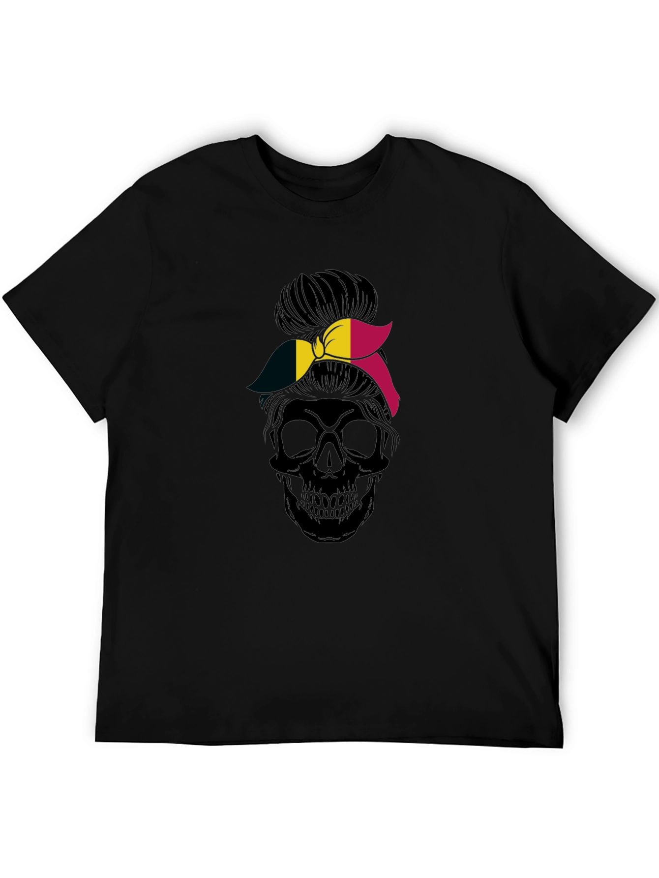 Skull Messy Bun Belgium Flag Graphic Tee