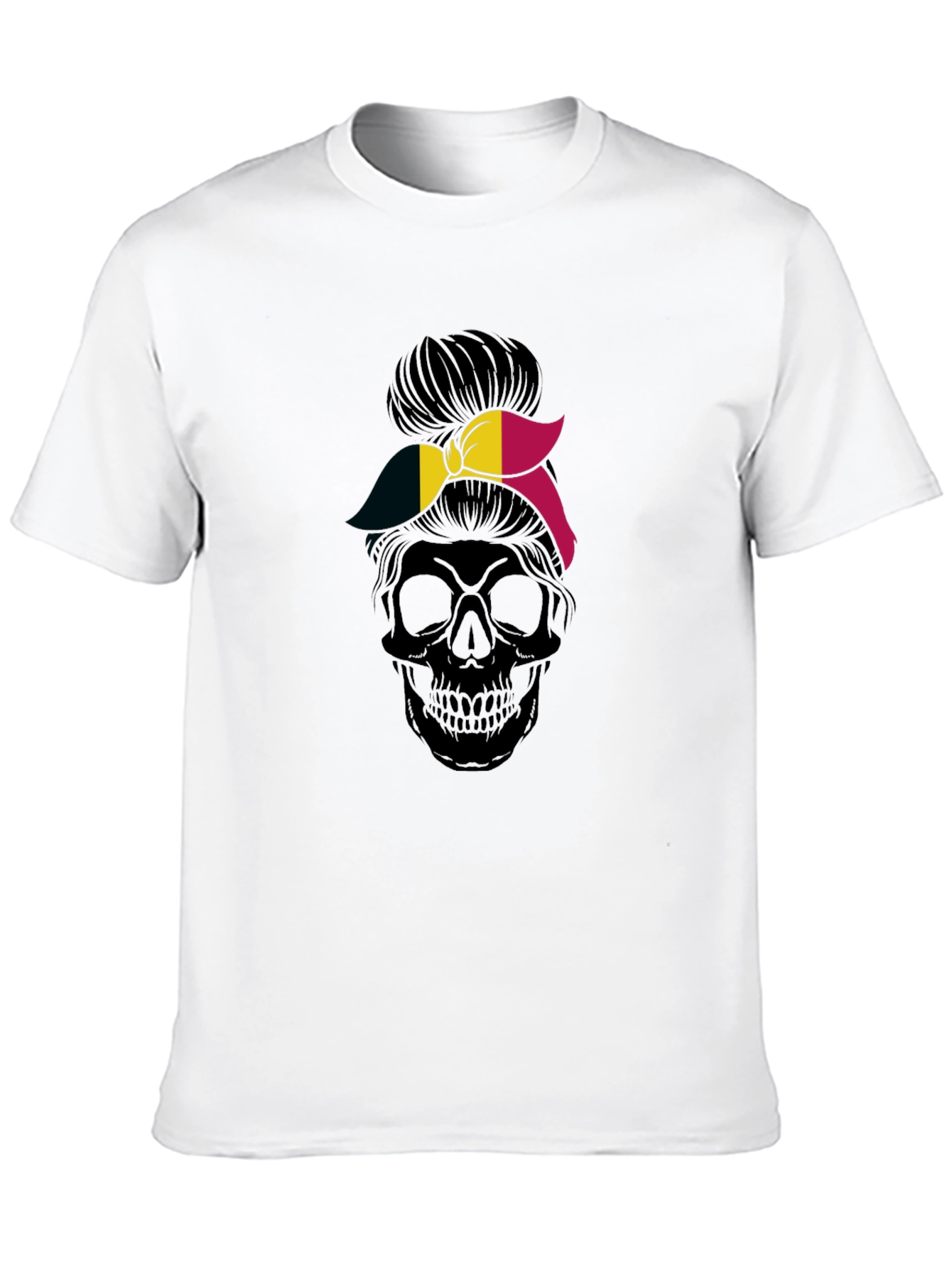 Skull Messy Bun Belgium Flag Graphic Tee