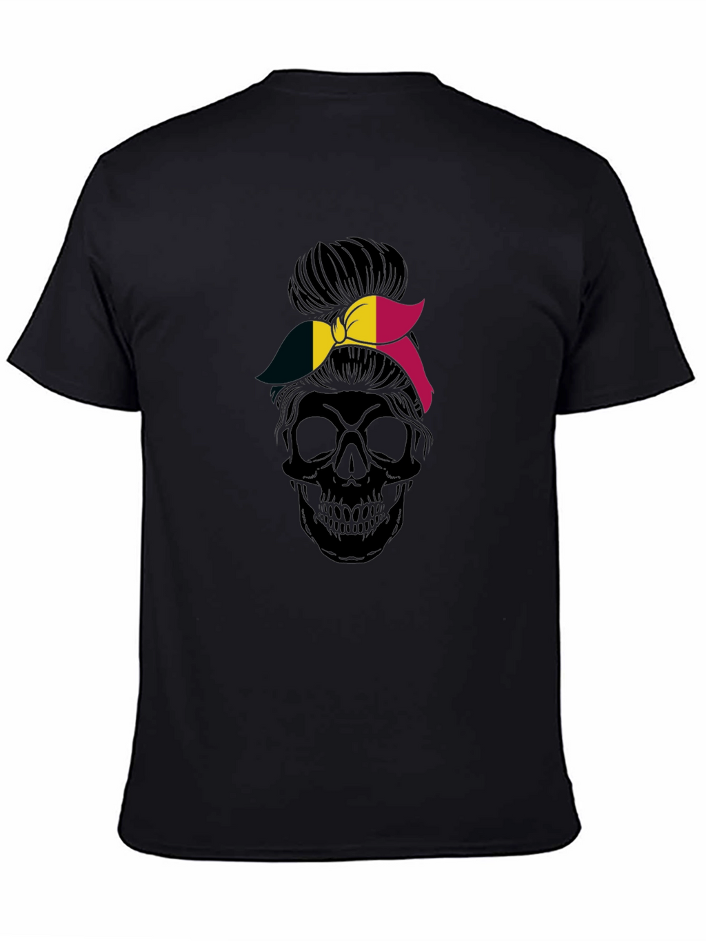 Skull Messy Bun Belgium Flag Graphic Tee