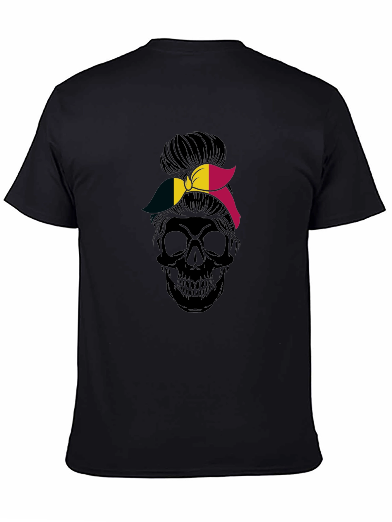 Skull Messy Bun Belgium Flag Graphic Tee