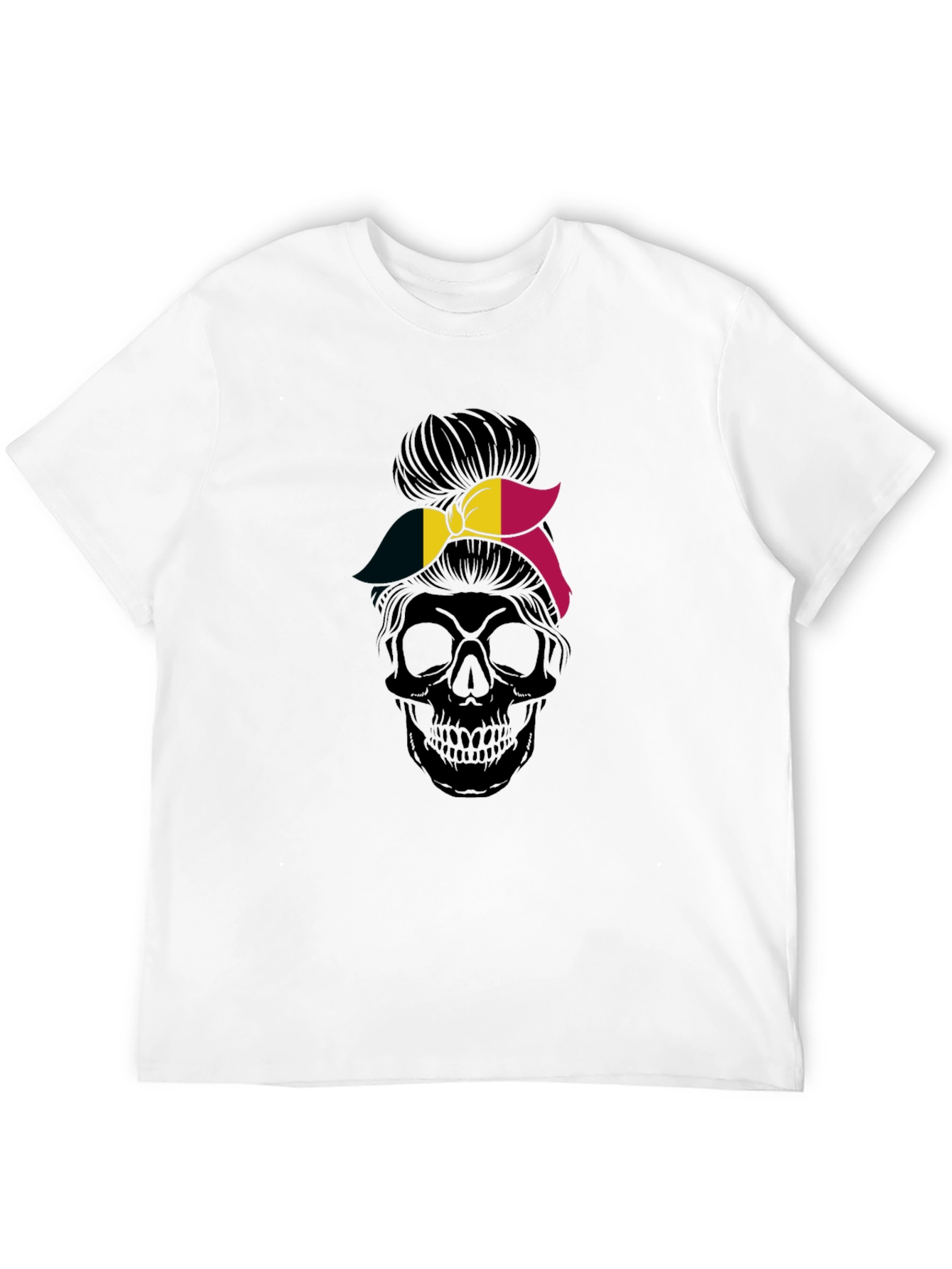 Skull Messy Bun Belgium Flag Graphic Tee