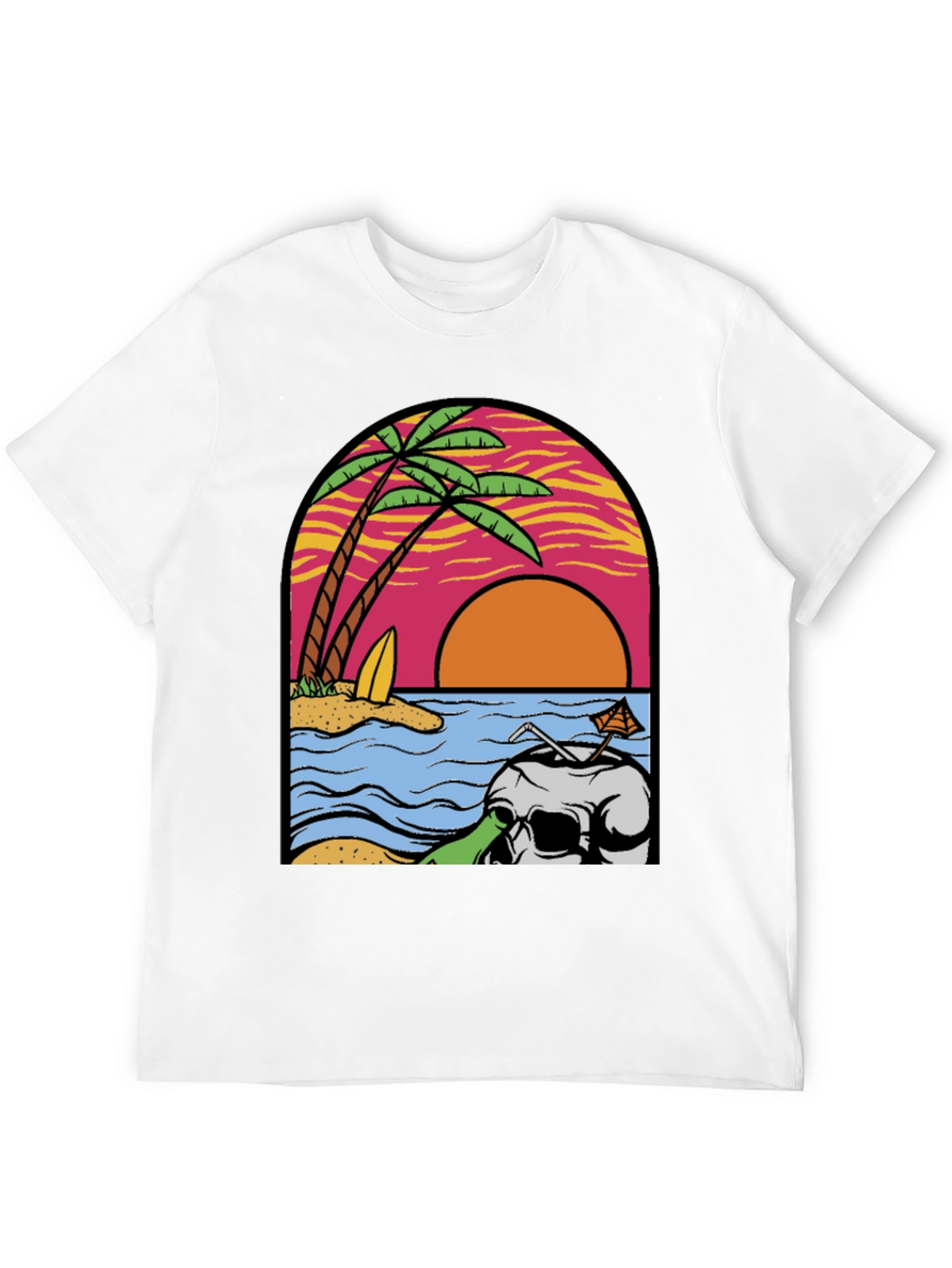 Beach Skull Graphic Tee - Tropical Sunset T-Shirt