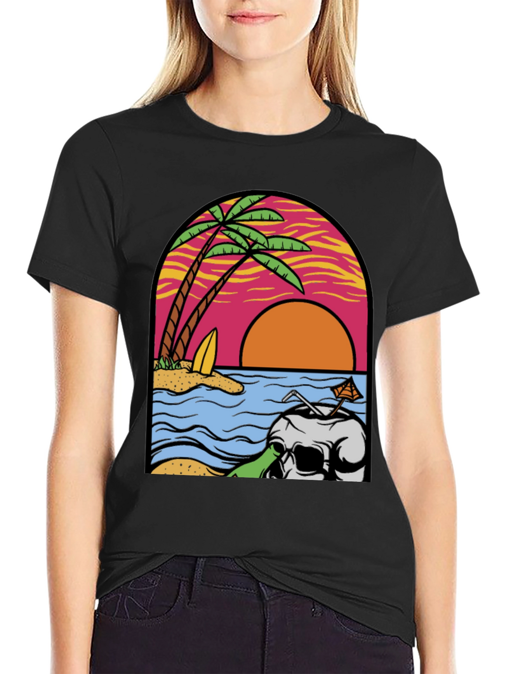 Beach Skull Graphic Tee - Tropical Sunset T-Shirt