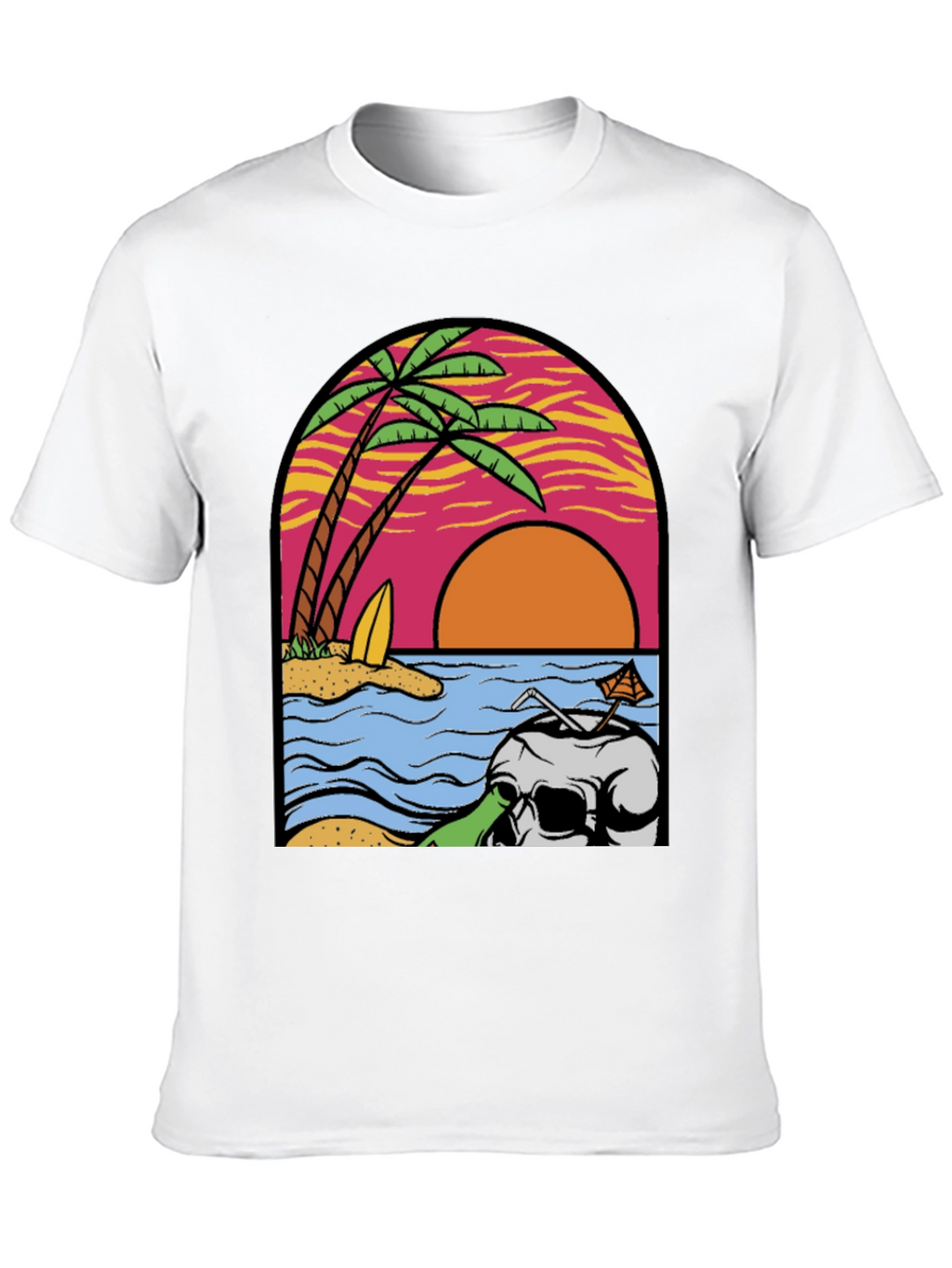 Beach Skull Graphic Tee - Tropical Sunset T-Shirt