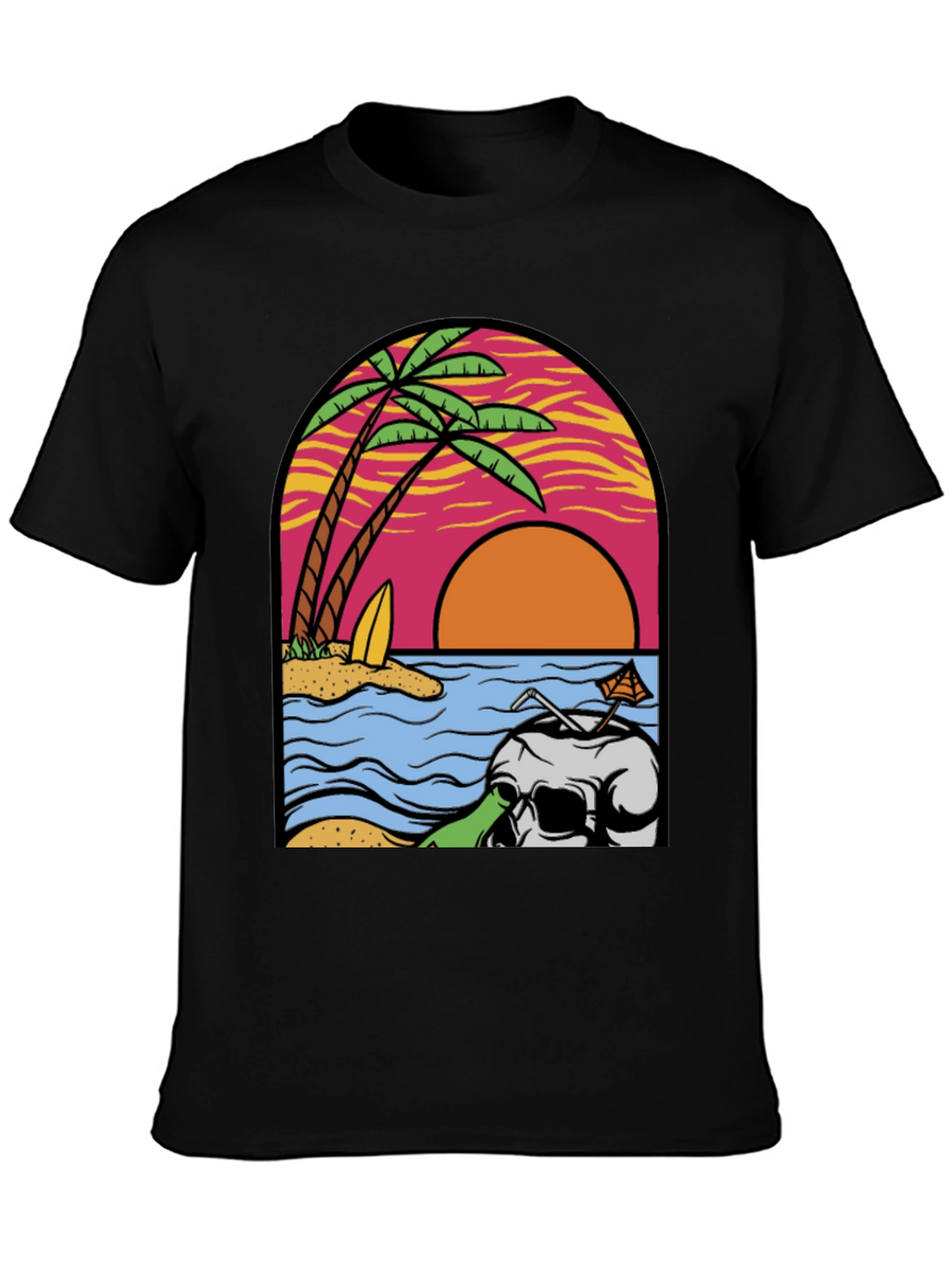 Beach Skull Graphic Tee - Tropical Sunset T-Shirt