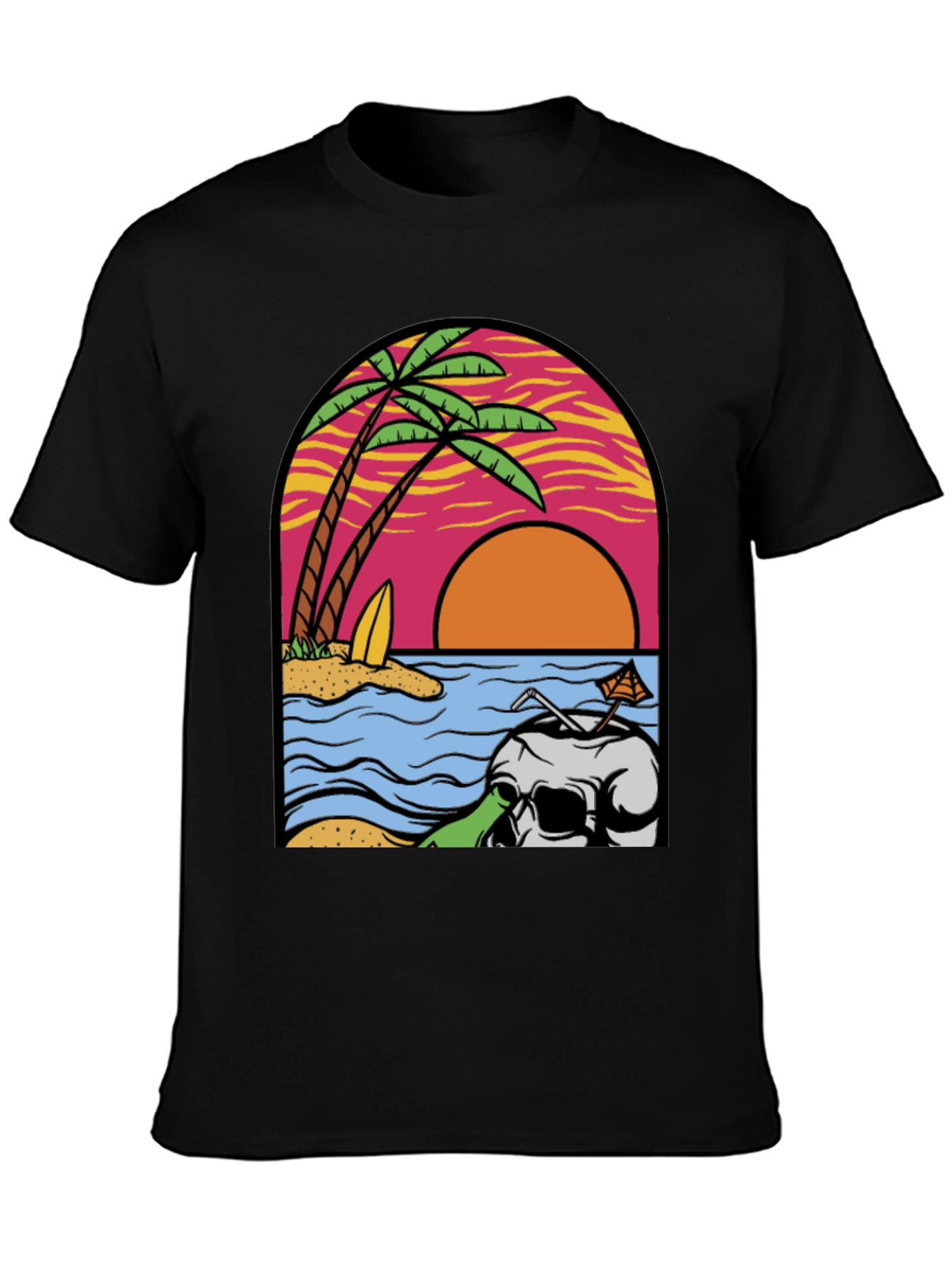Beach Skull Graphic Tee - Tropical Sunset T-Shirt
