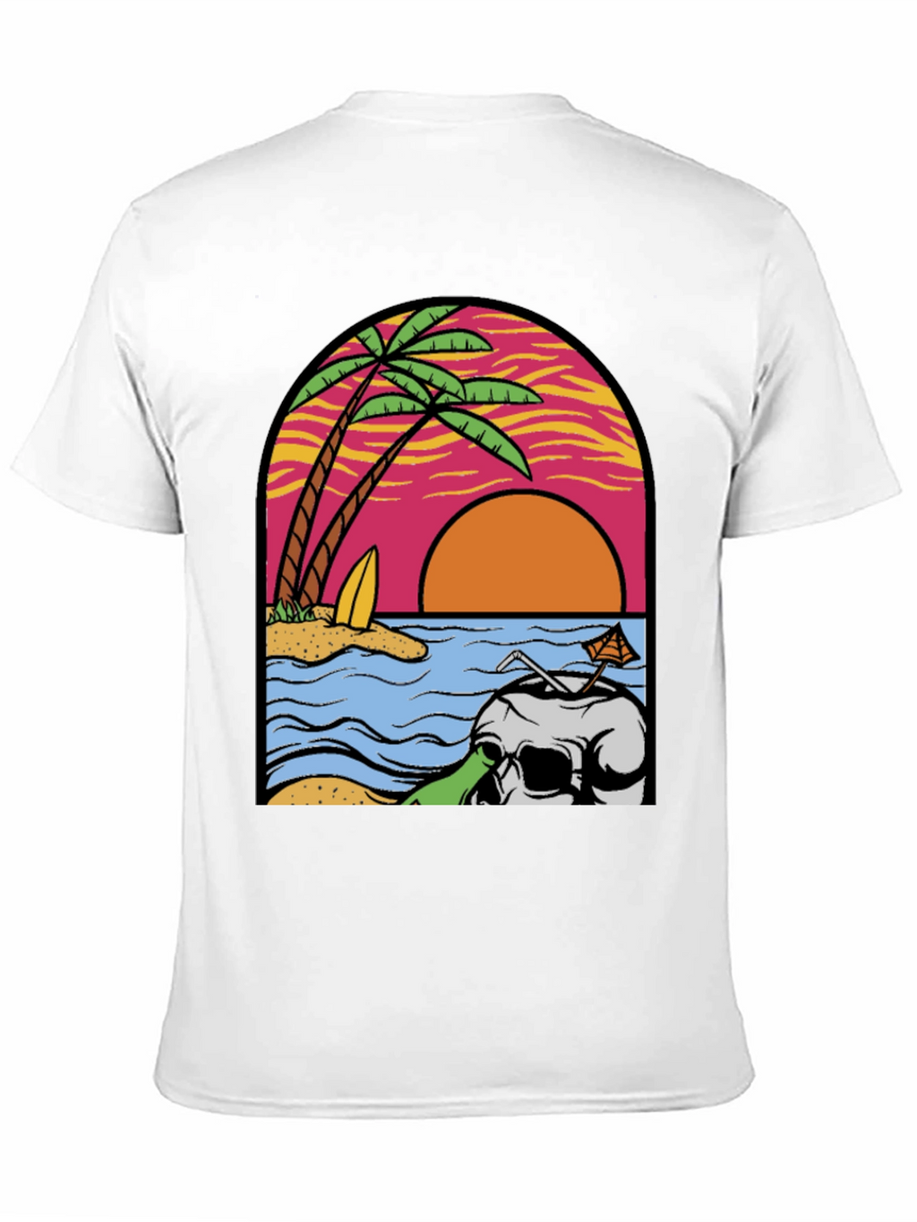Beach Skull Graphic Tee - Tropical Sunset T-Shirt
