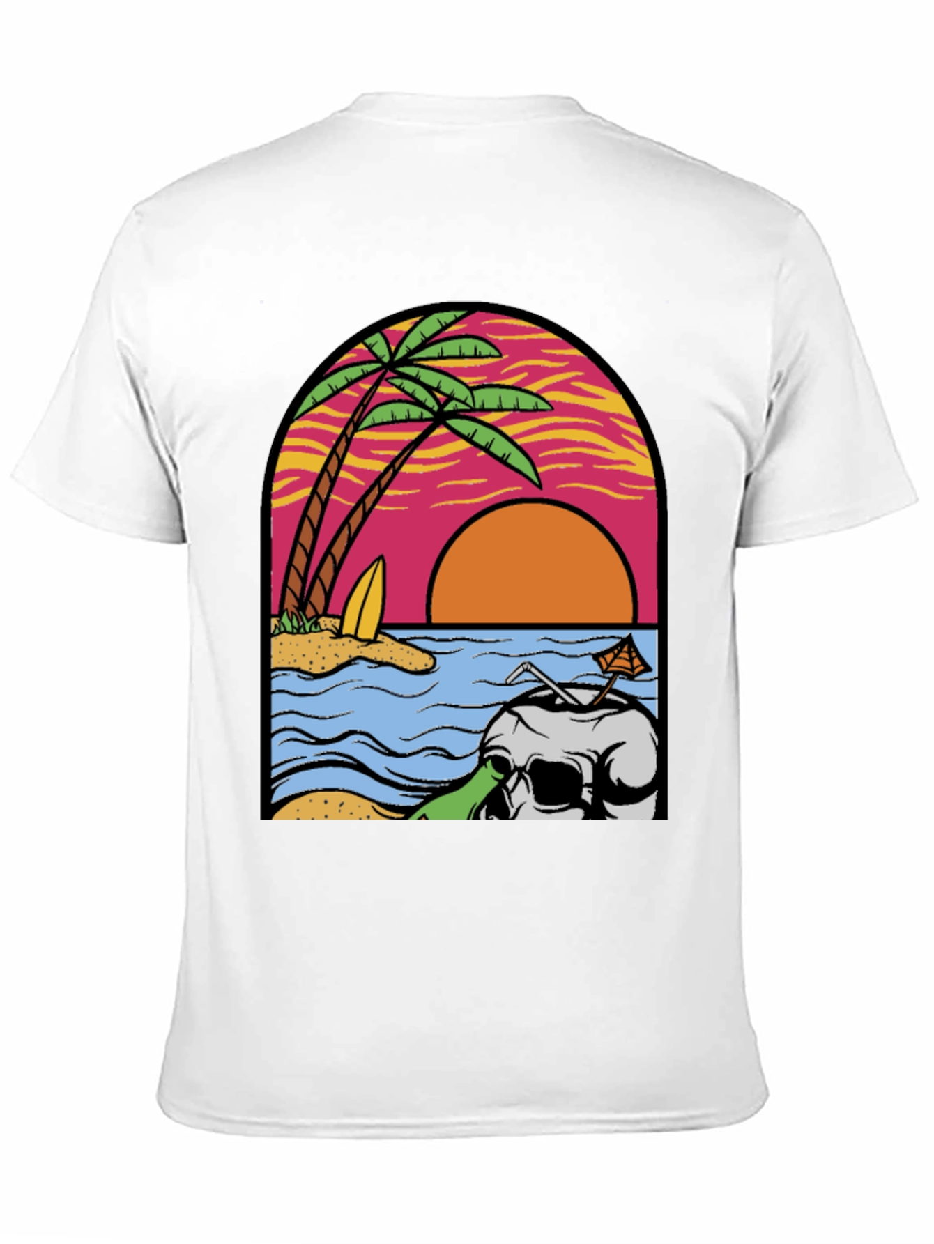 Beach Skull Graphic Tee - Tropical Sunset T-Shirt