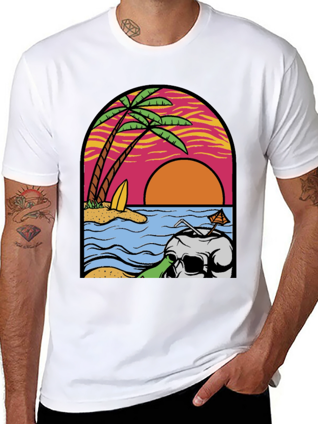 Beach Skull Graphic Tee - Tropical Sunset T-Shirt