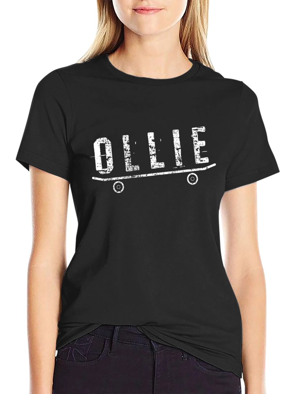 Ollie Skateboard Graphic Tee - Black Cotton T-Shirt