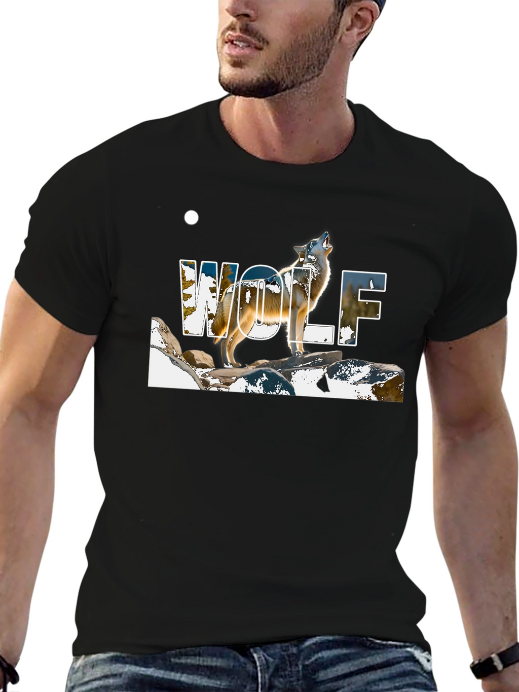 Wolf Graphic Print Black T-Shirt