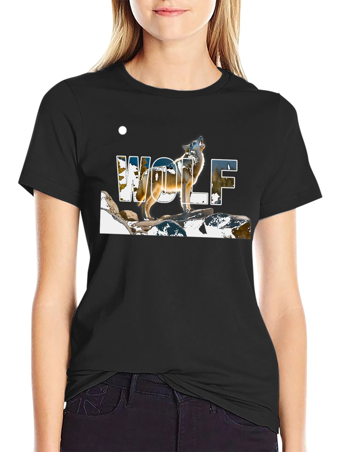 Wolf Graphic Print Black T-Shirt