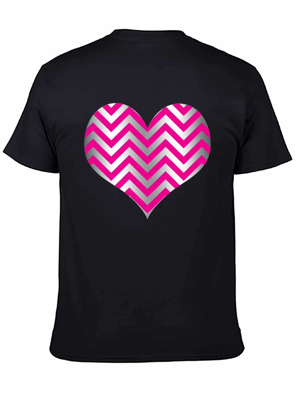 Heart Zig Zag Pattern Black T-Shirt