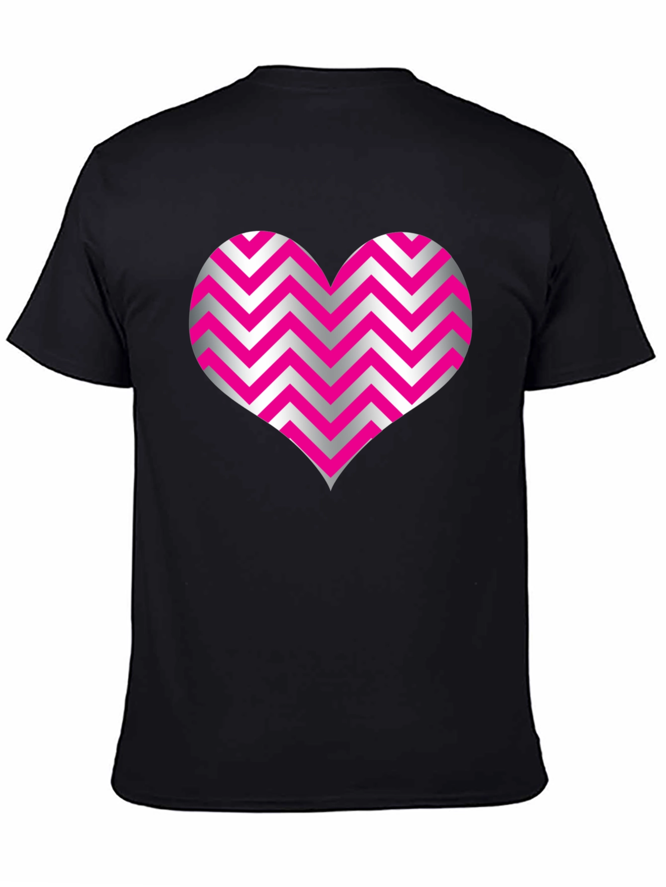 Heart Zig Zag Pattern Black T-Shirt