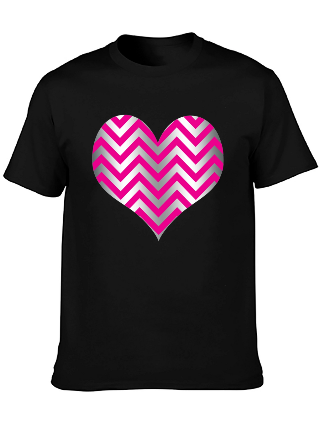 Heart Zig Zag Pattern Black T-Shirt