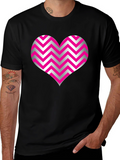 Heart Zig Zag Pattern Black T-Shirt