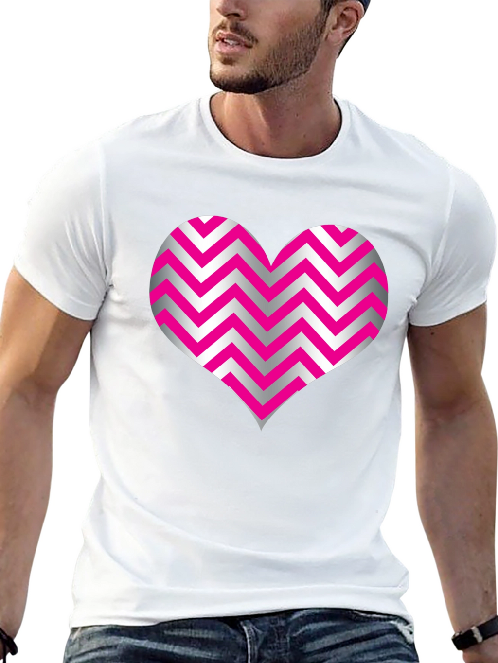 Heart Zig Zag Pattern Black T-Shirt