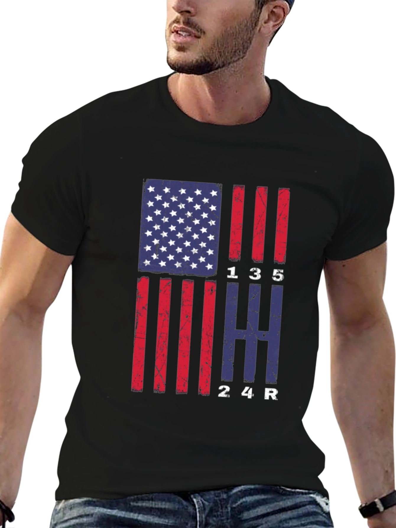 American Flag Manual Gear Shift Pattern T-Shirt