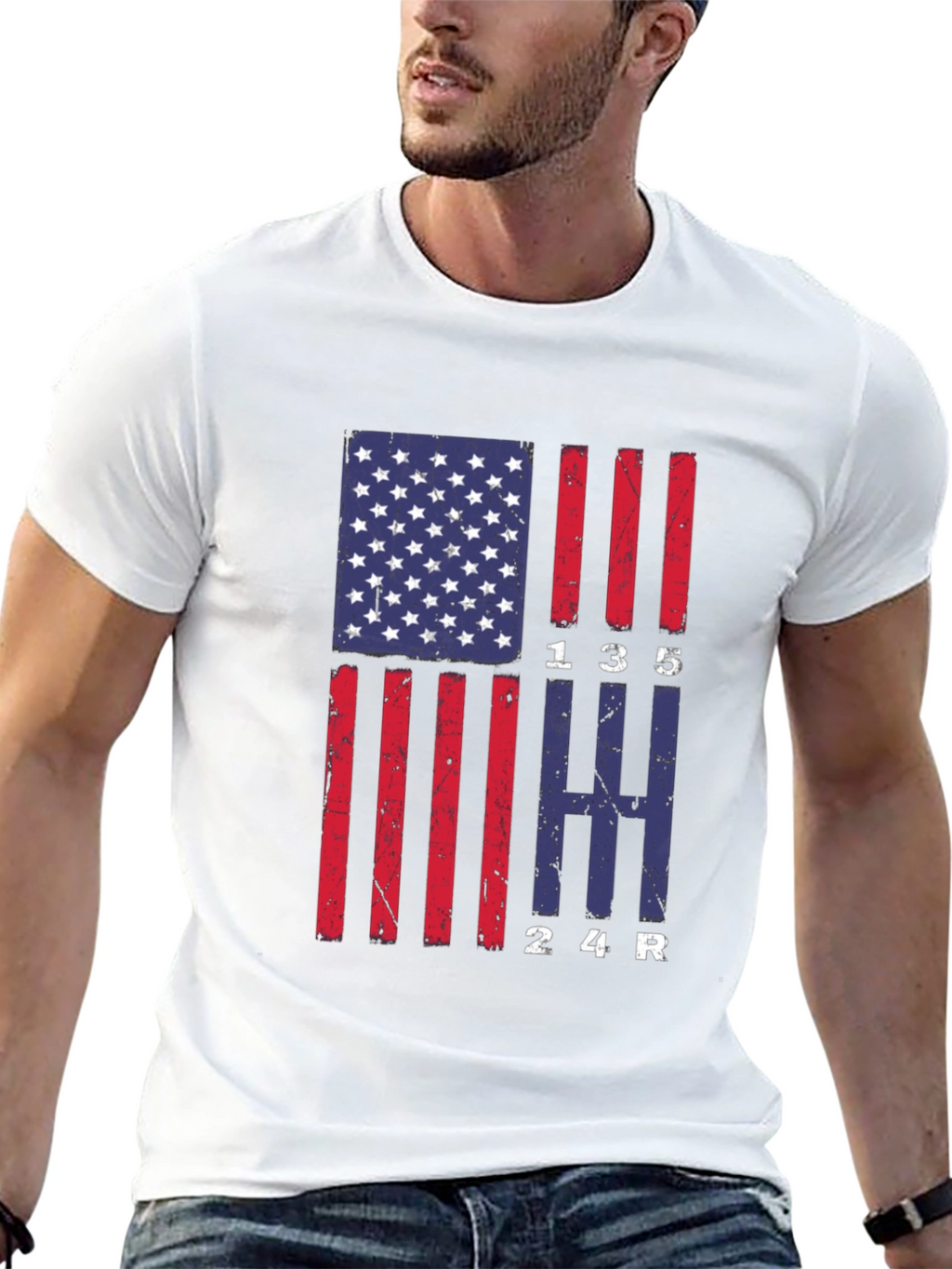 American Flag Manual Gear Shift Pattern T-Shirt