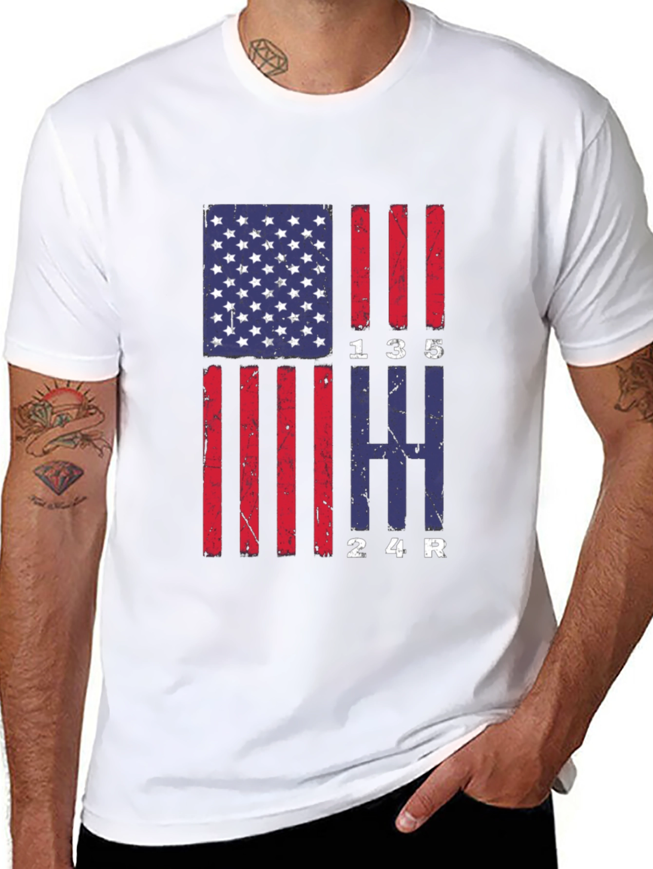 American Flag Manual Gear Shift Pattern T-Shirt