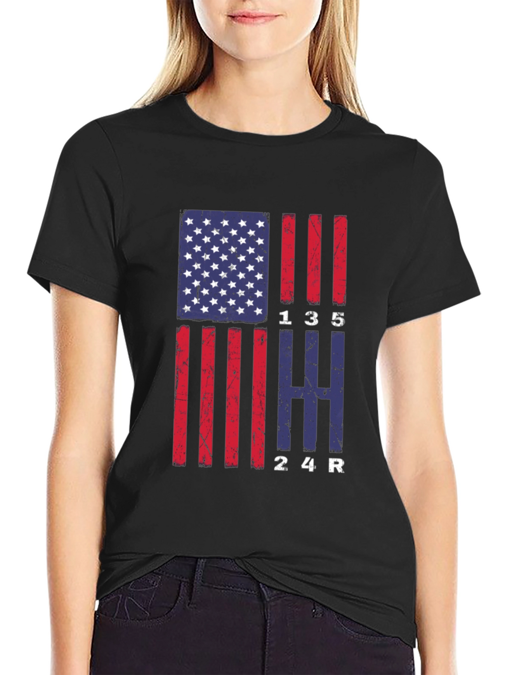American Flag Manual Gear Shift Pattern T-Shirt