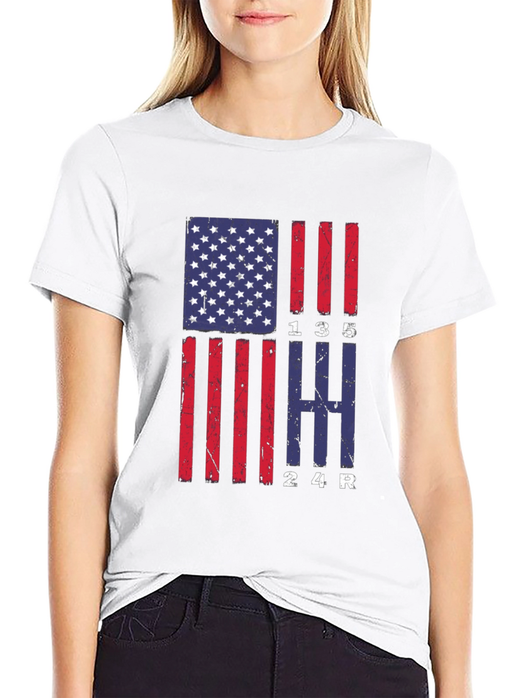 American Flag Manual Gear Shift Pattern T-Shirt