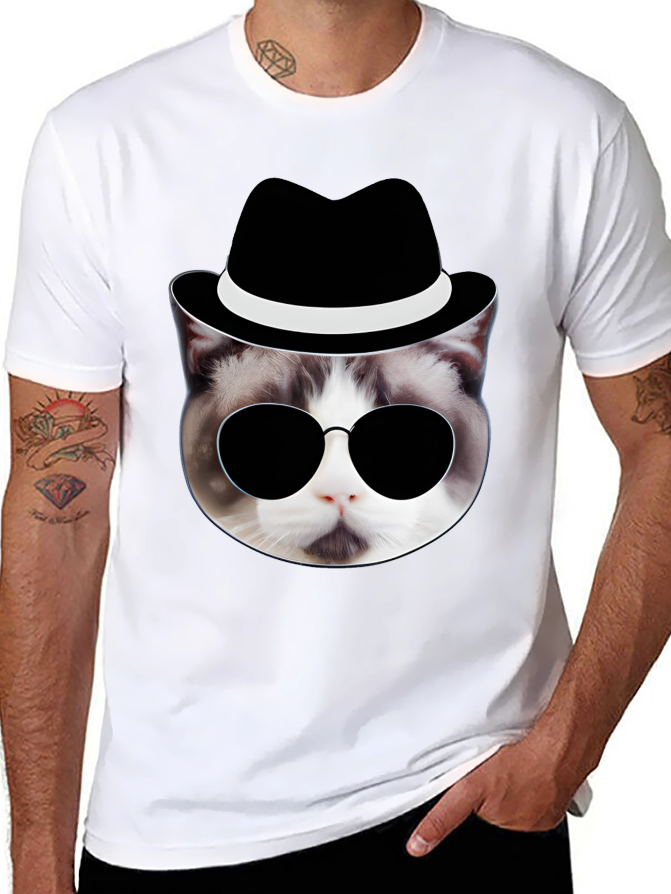 Cool Cat in Hat T-Shirt