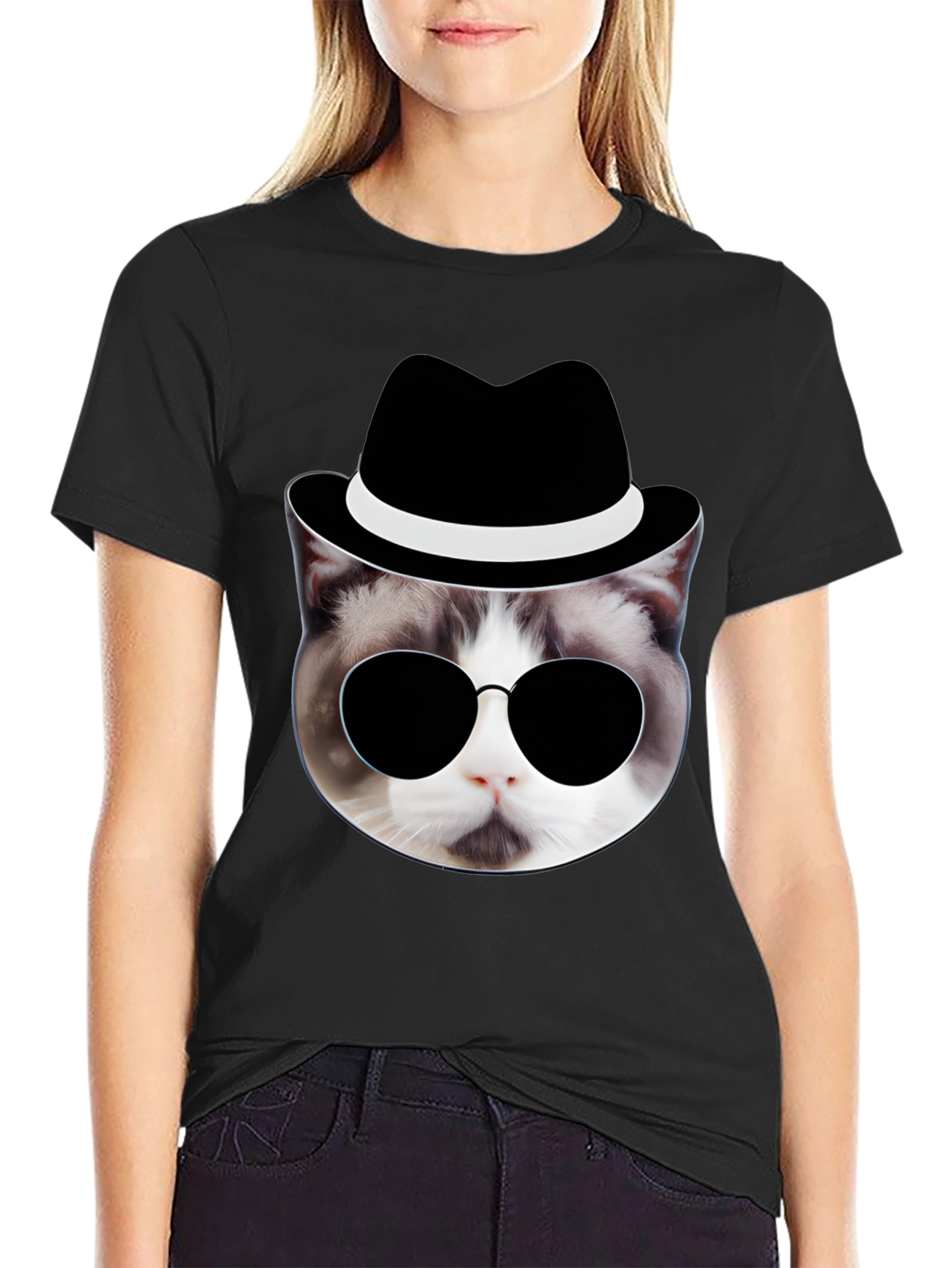 Cool Cat in Hat T-Shirt