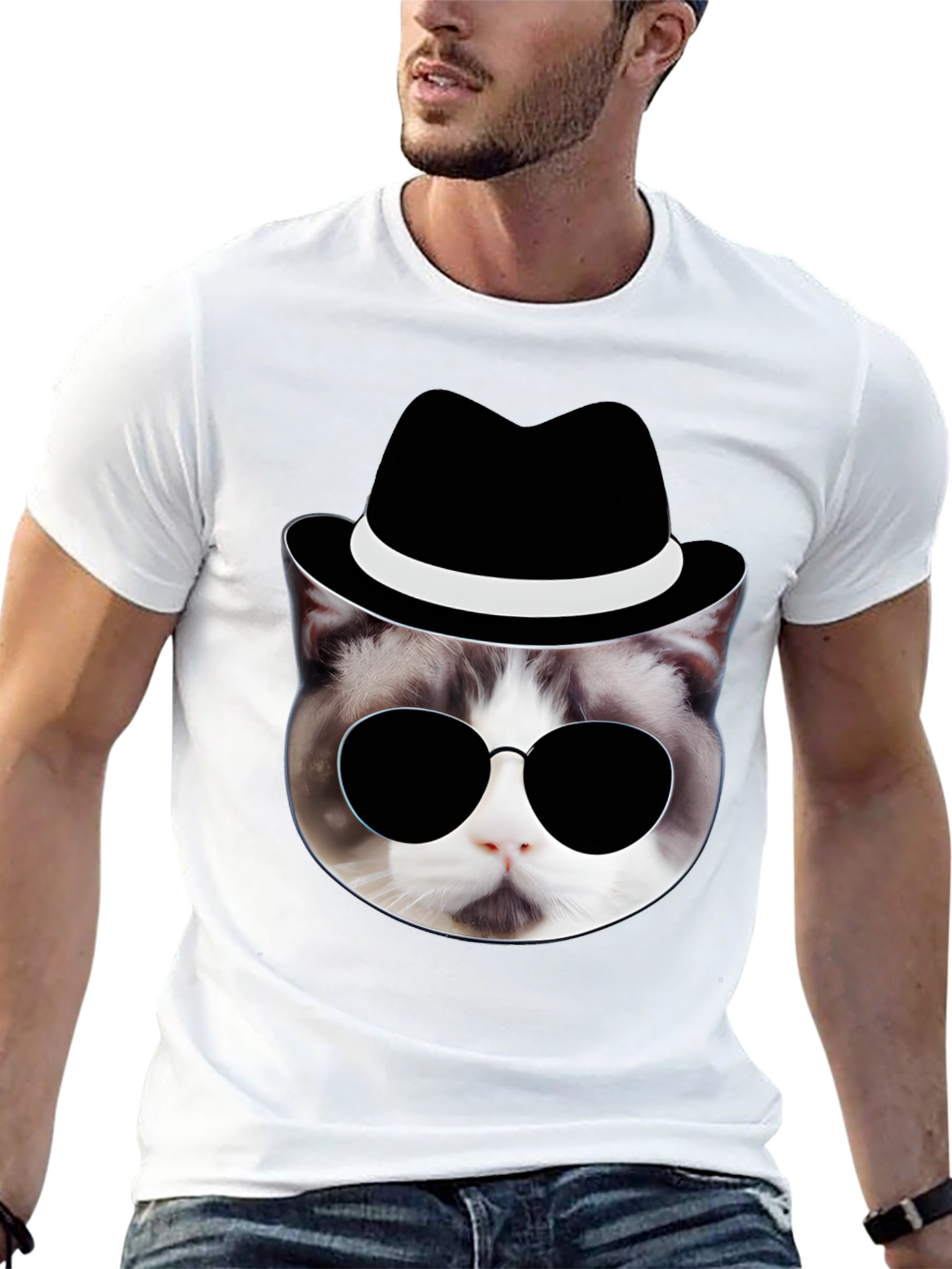 Cool Cat in Hat T-Shirt