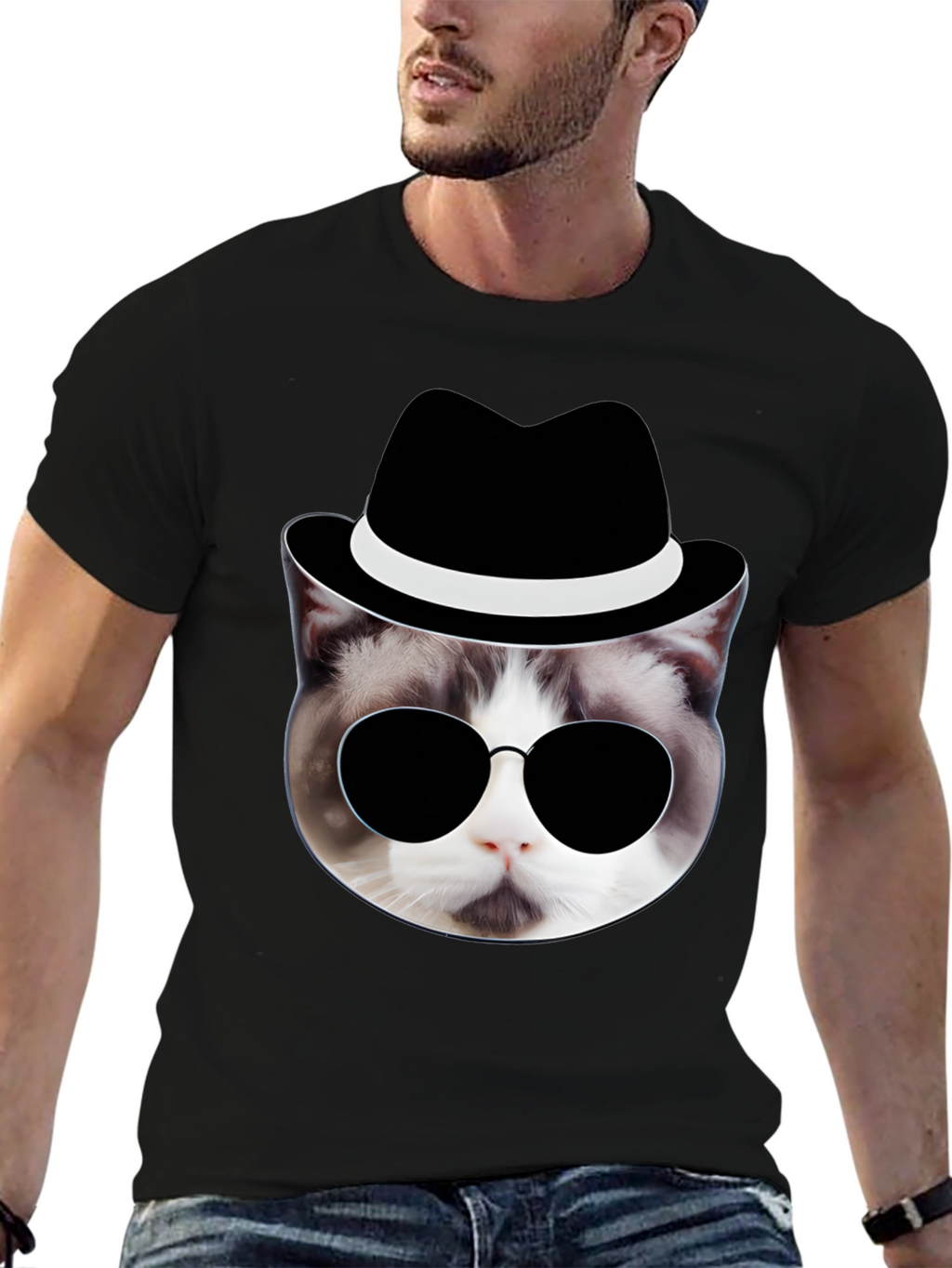 Cool Cat in Hat T-Shirt