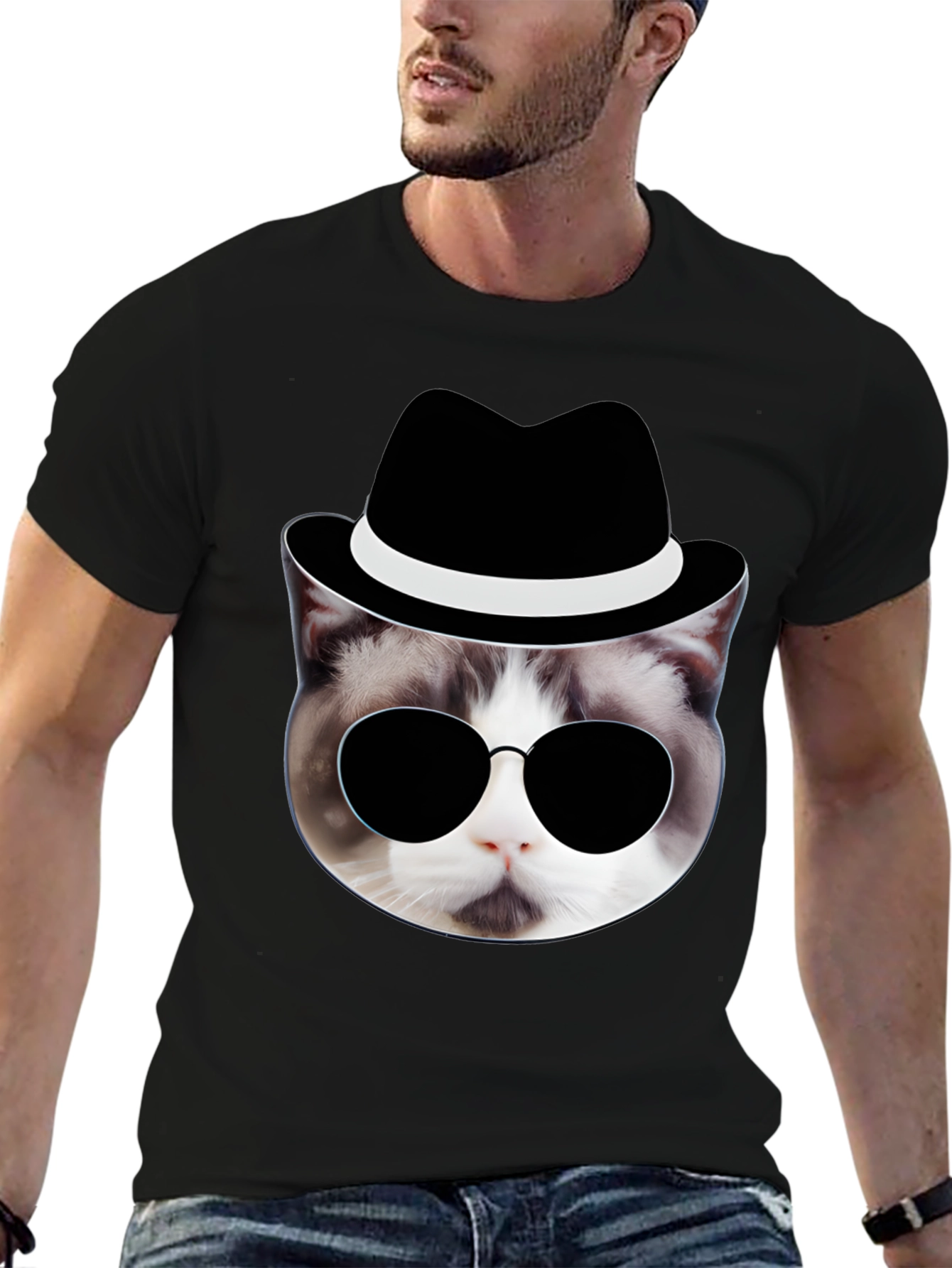 Cool Cat in Hat T-Shirt