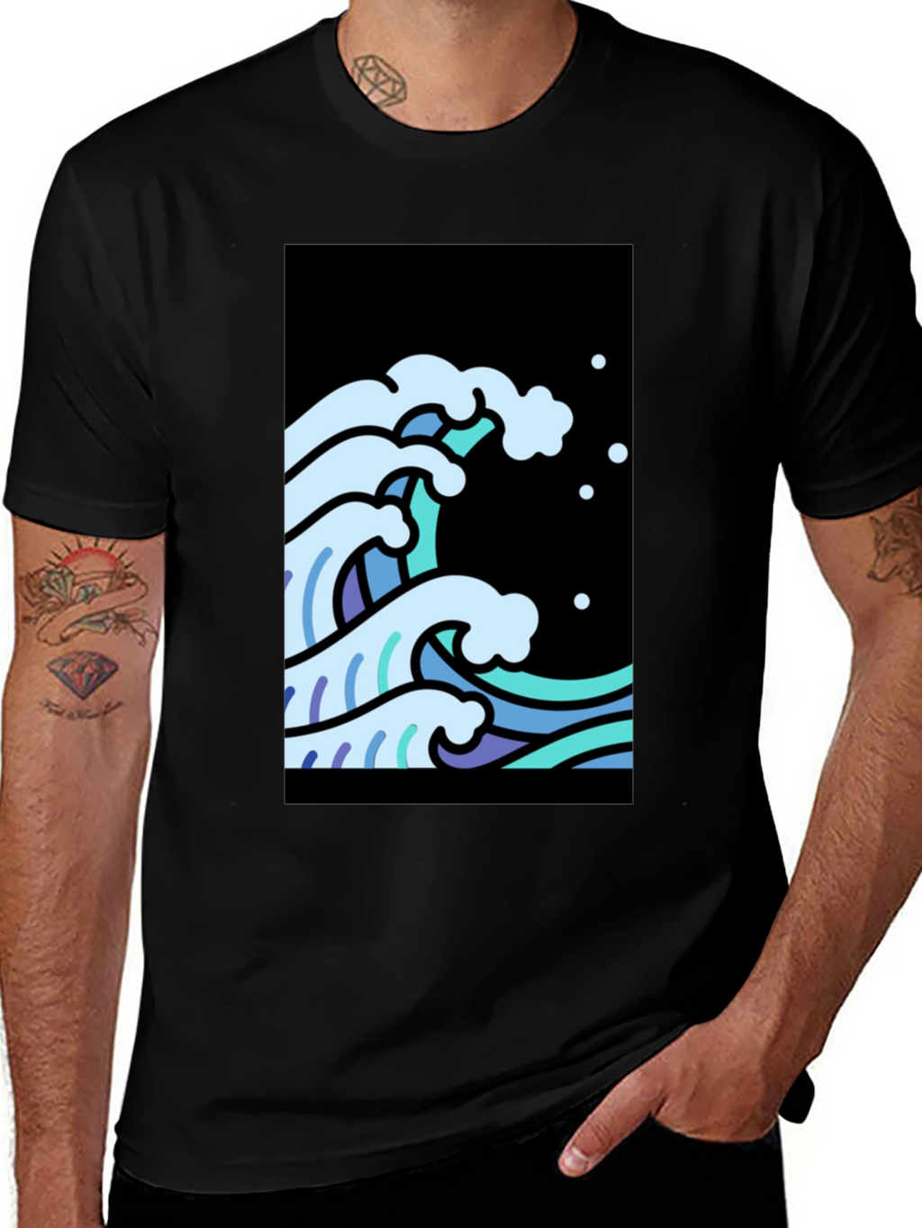 Cool Waves Graphic Tee - Black Cotton T-Shirt