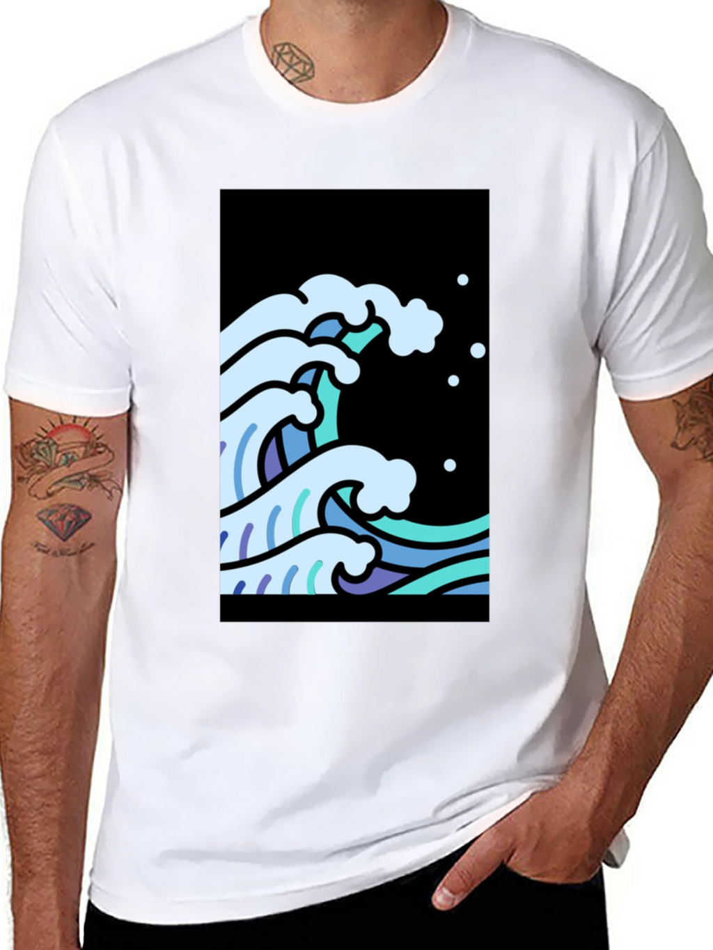 Cool Waves Graphic Tee - Black Cotton T-Shirt