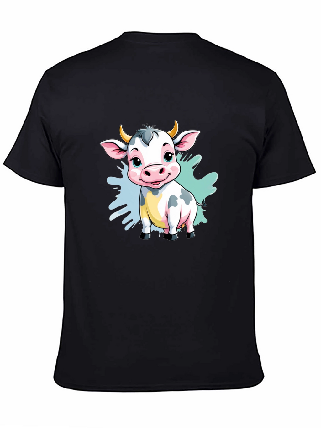 Cute Cartoon Cow Black T-Shirt