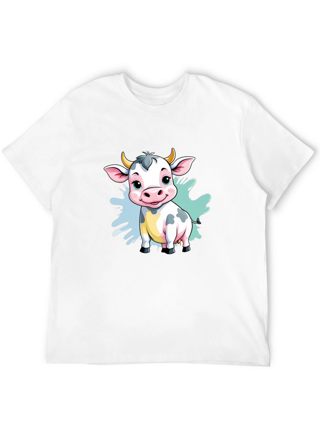 Cute Cartoon Cow Black T-Shirt